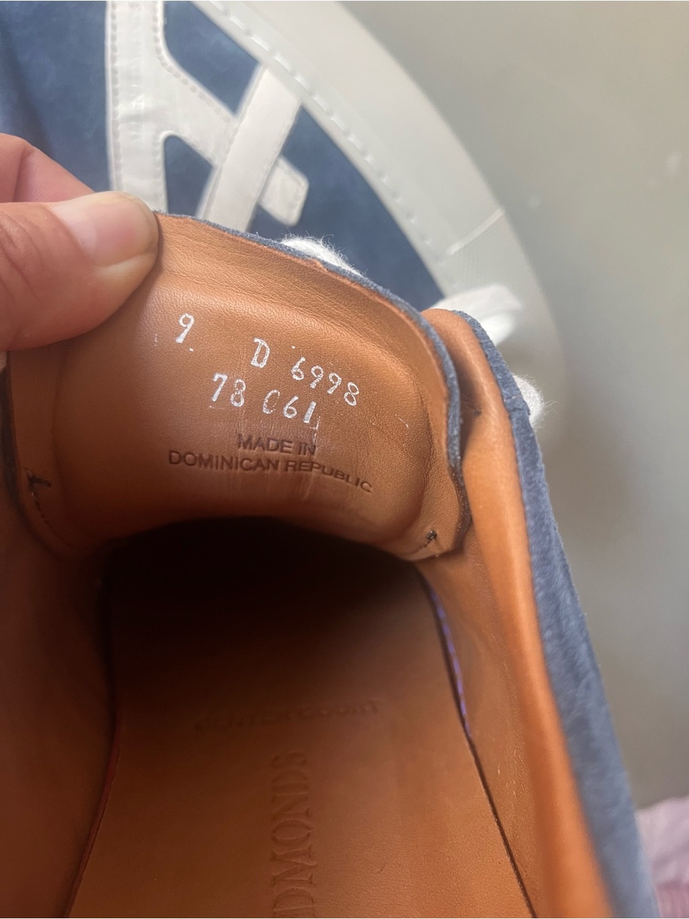 Allen Edmonds Navy Suede Sneakers with White Accents and Tan Lining - Picture 9 of 12